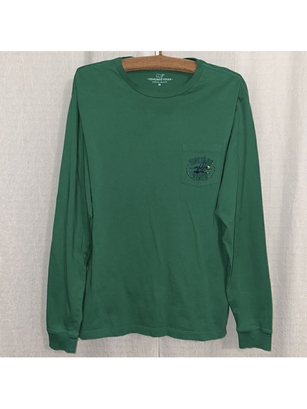 Vineyard Vines M Green Navy Yellow Graphic Long Sleeve Cotton Crewneck Tee